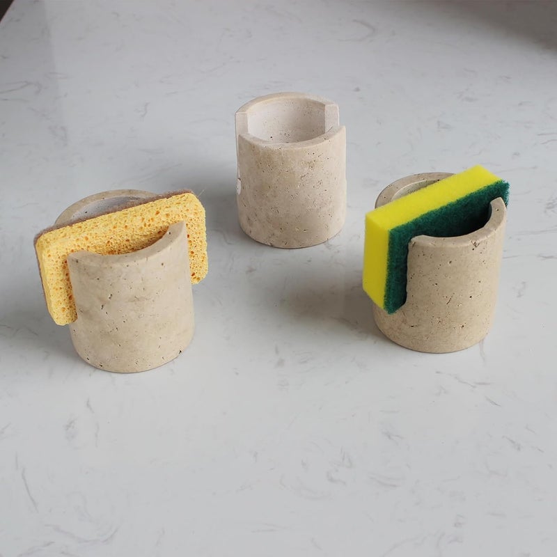 Natust Natural Travertine Sponge Holder for Kitchen Sink, Drying Rack, Compact Sink Caddy Organizer (Beige Travertine) - Image 4